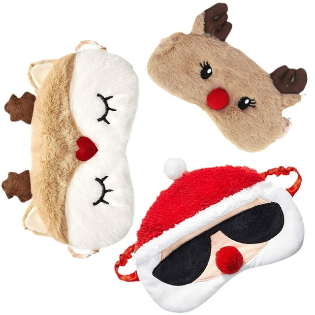 Máscaras para dormir con dibujos animados navideños de renos, Papá Noel y muñeco de nieve, 3 unidade