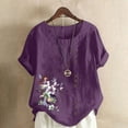 thumbnail image 1 of Blouses pour Femmes, Haut Décontracté en Lin Imprimé à Manches Courtes avec Boutons, 1 of 4