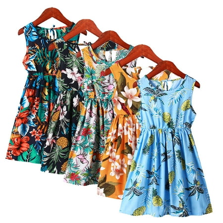 

KYAIGUO Kids Girls Summer Cotton Dress Todder Sleeveless Sundress Casual Flower Tutu Party Dress 3-12Y
