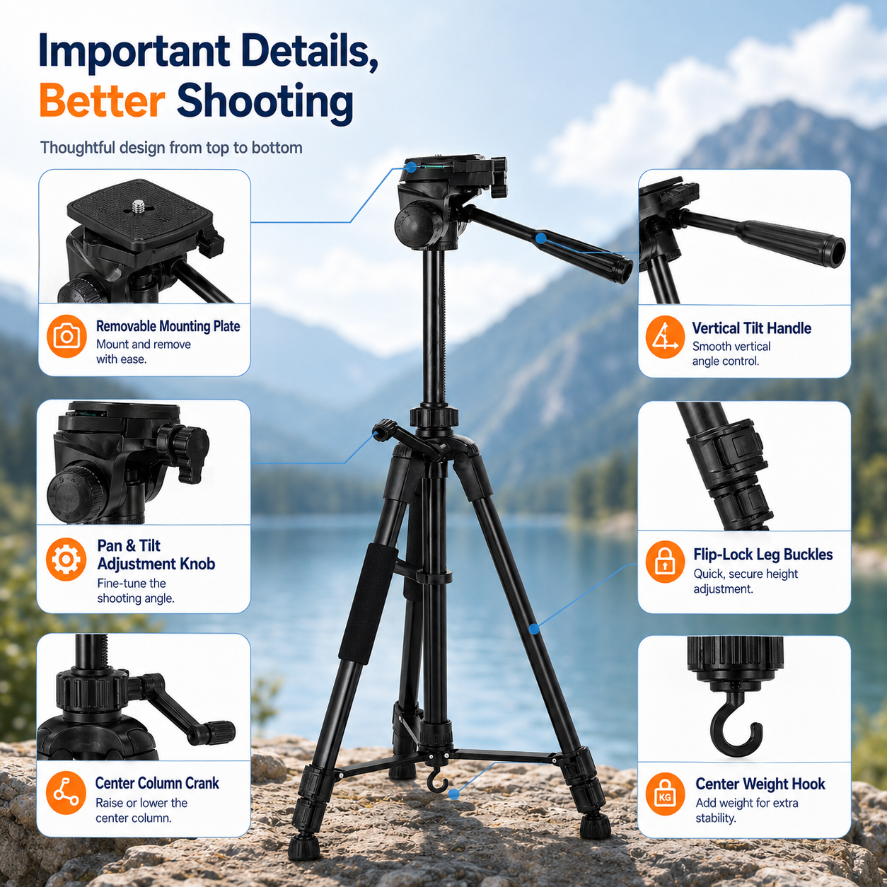 ETEPEHI 67" Camera Tripod with Phone Mount photo 8