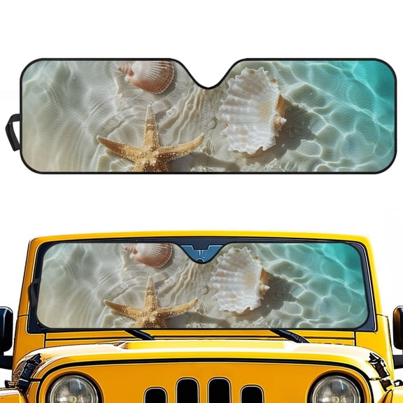 XYZCANDO Shell Windshield Sun Shade Beach Folding Front Window Sun Shade for Car Accessories Compatible with Wrangler JK JKU TJ 1997-2018 Windshied Sunshade Block UV Rays