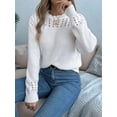 thumbnail image 2 of Womens Crochet Hollow Out Sweater Top Long Sleeve Crew Neck Knit Pullover Fall Casual Winter Shirt White L, 2 of 7