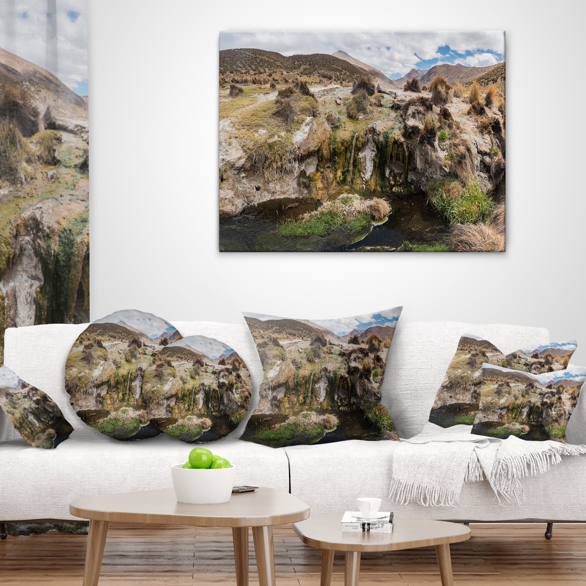 Designart Fumaroles Altipano Geothermal Area - Landscape Printed Throw Pillow - 18x18