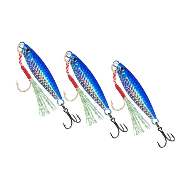 Señuelos de pesca de 3 uds, señuelos Jigging con anzuelo auxiliar y anzuelo, suministros de pesca, cebos de pesca realistas de agua dulce, plantillas Azul