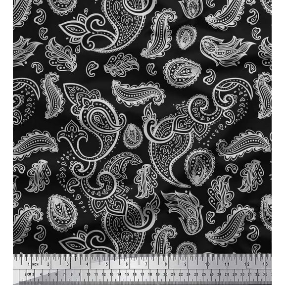 Soimoi Cotton Duck Fabric Paisley Block Printed Craft Fabric by The Yard 42 Inch Wide