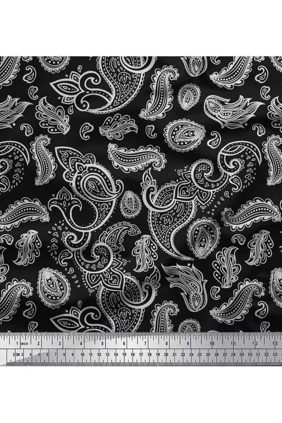 Viscose Chiffon Fabric Paisley Block Printed Craft Fabric by The Yard 42 Inch Wide