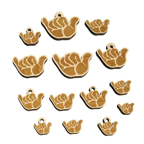 Shaka Hang Loose Surfer Sign Wood Mini Charms Shapes DIY Craft Jewelry - With Hole - Various Sizes (16pcs)