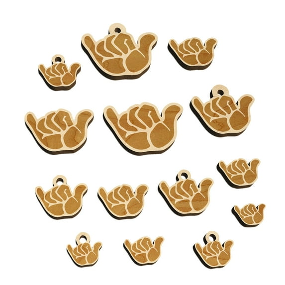 Shaka Hang Loose Surfer Sign Wood Mini Charms Shapes DIY Craft Jewelry - No Hole - 18mm (17pcs)