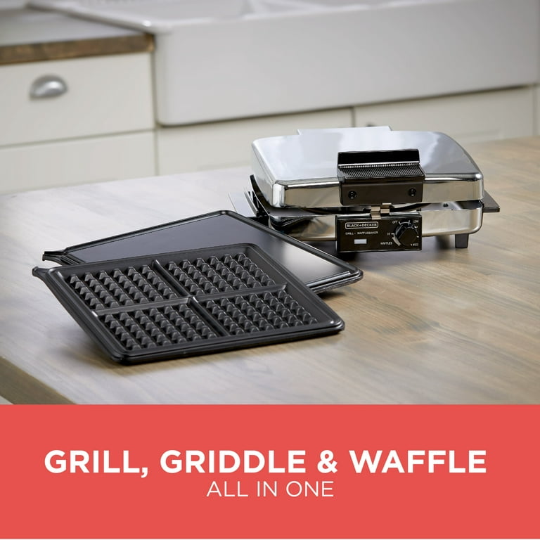 BLACK+DECKER 3-in-1 Waffle Maker & Indoor Grill/Griddle, Stainless Steel,  G48TD