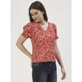 thumbnail image 5 of DressBerry Women's Printed Cotton Poplin Short Puffed Sleeves Blouse Buttoned Closure V Neck Lightweighted Casual&nbsp;Summer Wear Waist Length Regular Top, 5 of 7