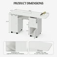 thumbnail image 3 of 55 Inch Nail Desk for Nail Tech, White Manicure Table Nail Station with Foldable Tray & Trash Bag Holder, Wrist Cushion, Lockable Wheels, Nails Table for Nail Beauty Salon Spa（White）, 3 of 10