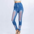 thumbnail image 6 of YUNAFFT Women High Waist Casual Long Pants Fashion Women's Stripe Print Imitation Denim Leggings Elastic Slim Hip Ninth Pants, 6 of 6