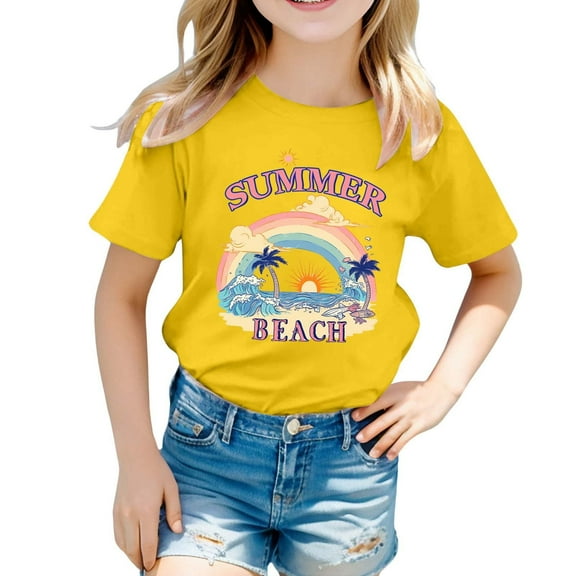 Kids Girls T Shirts Summer Short Sleeve Shirt For Girls Oversized Summer Clothes For Teen Girls Girls Size 6-7 Years Clothes Cute Girl Clothing