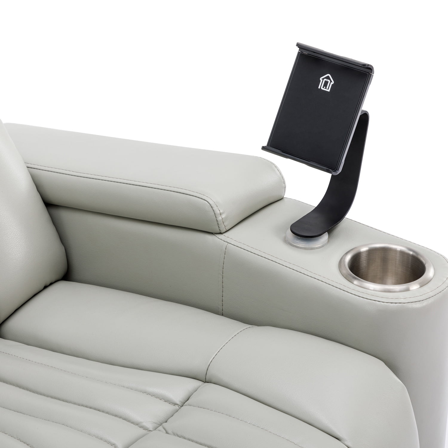 Kadyn 270° Power Swivel Rocker Recliner, PU Leather Recliner Chair with LED Light Strip, Cup Holder and 360° Swivel Tray Table, Modern Power Swivel Recliner with Cell Phone Holder, Grey Kadyn 270° Power Swivel Rocker Recliner, PU Leather Recliner Chair with LED Light Strip, Cup Holder and 360° Swivel Tray Table, Modern Power Swivel Recliner with Cell Phone Holder, Grey