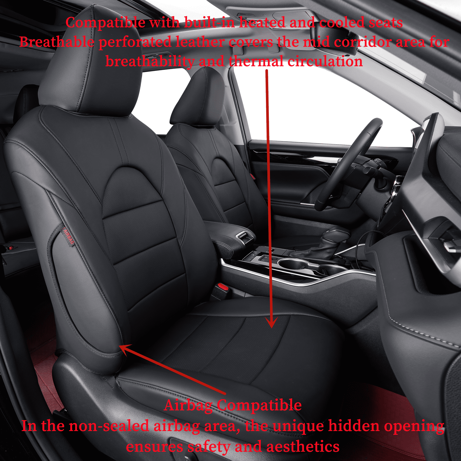 coverdream Custom Fit Camry Car Seat Covers for Toyota Camry XLE, XSE 2018 2019 2020 2021 2022 2023 2024 (Not for Hybrid) - Leatherette (Black,Full Set)