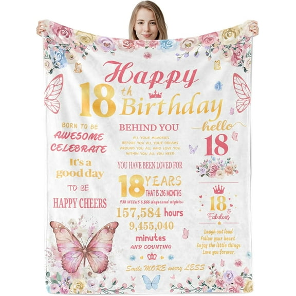 18th Birthday Gifts for Girls,Birthday Gifts for 18 Year Old Girl 18th Birthday Decorations Blanket Best Gifts Presents for 18 Year Old Girl Teen Girl Throw Blankets 50"X60"