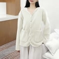 thumbnail image 2 of HAiming Women Plush Coats Fleece Long Sleeve V Neck Casual Solid Color Jackets Fall Winter Trendy Outwear Clothes, 2 of 7