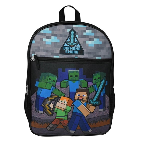Minecraft Steve Alex 16" Backpack Creepers Zombies Diamond Sword