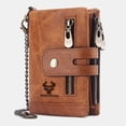 thumbnail image 1 of DEFNES Cartera Antirrobo con Cremallera Antirrobo RFID De Cuero Genuino para Hombres con Cadena - Café,Brown, 1 of 6