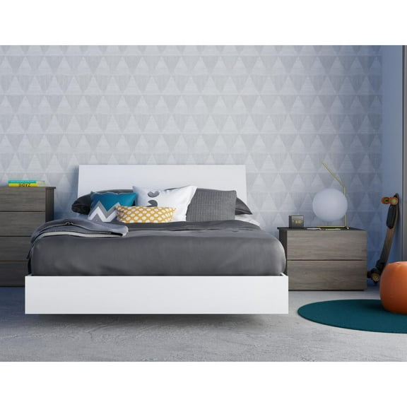 Nexera Unik 3 Piece Bedroom Set, Bark Grey & White