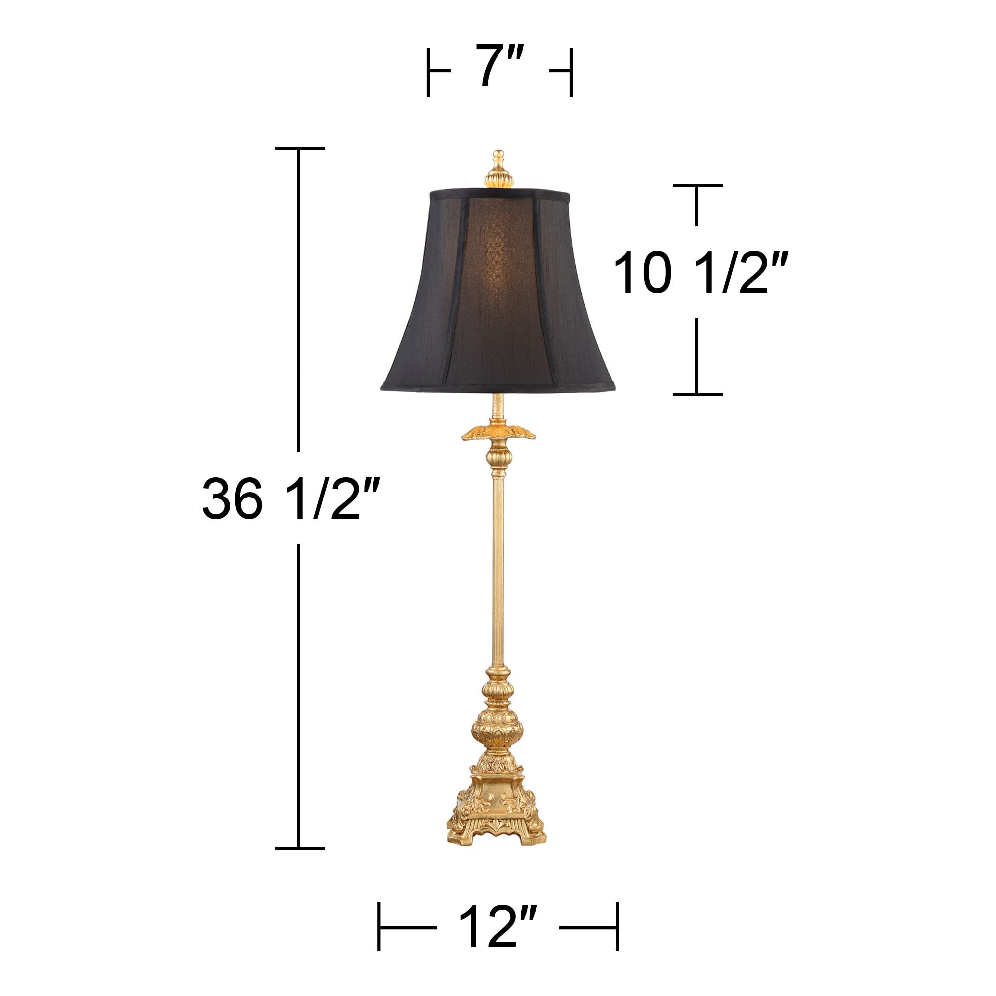 Regency Hill Traditional Buffet Table Lamps 36.5" Tall Set of 2 Gold Intricate Details Black Fabric Bell Shade for Dining Room
