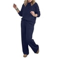 thumbnail image 6 of mihongmao Summer Sweatsuits Women 2 Piece Outfit Cruise Outfits Women's Round-neck Loose Top With Elastic Waist Drawstring Casual Pants Two-piece Set Navy 4X, 6 of 9