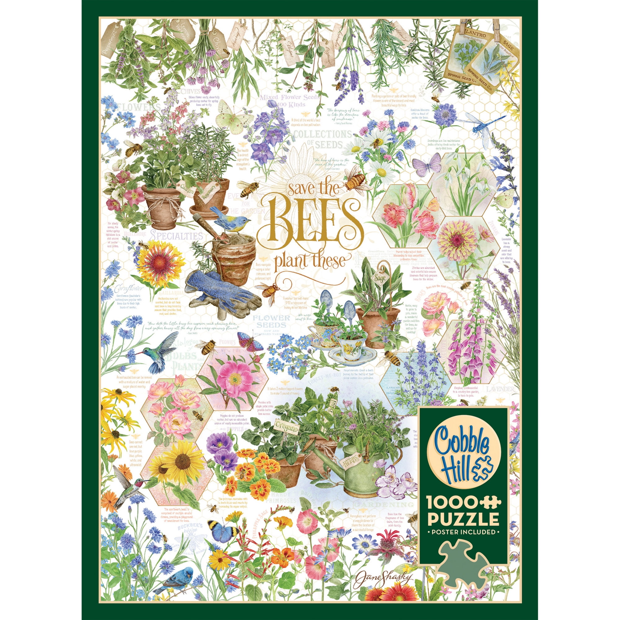 Cobble Hill 1000 Piece Puzzle: Save the Bees - Reference Poster Included, High Quality Jigsaw, Earth Friendly Materials