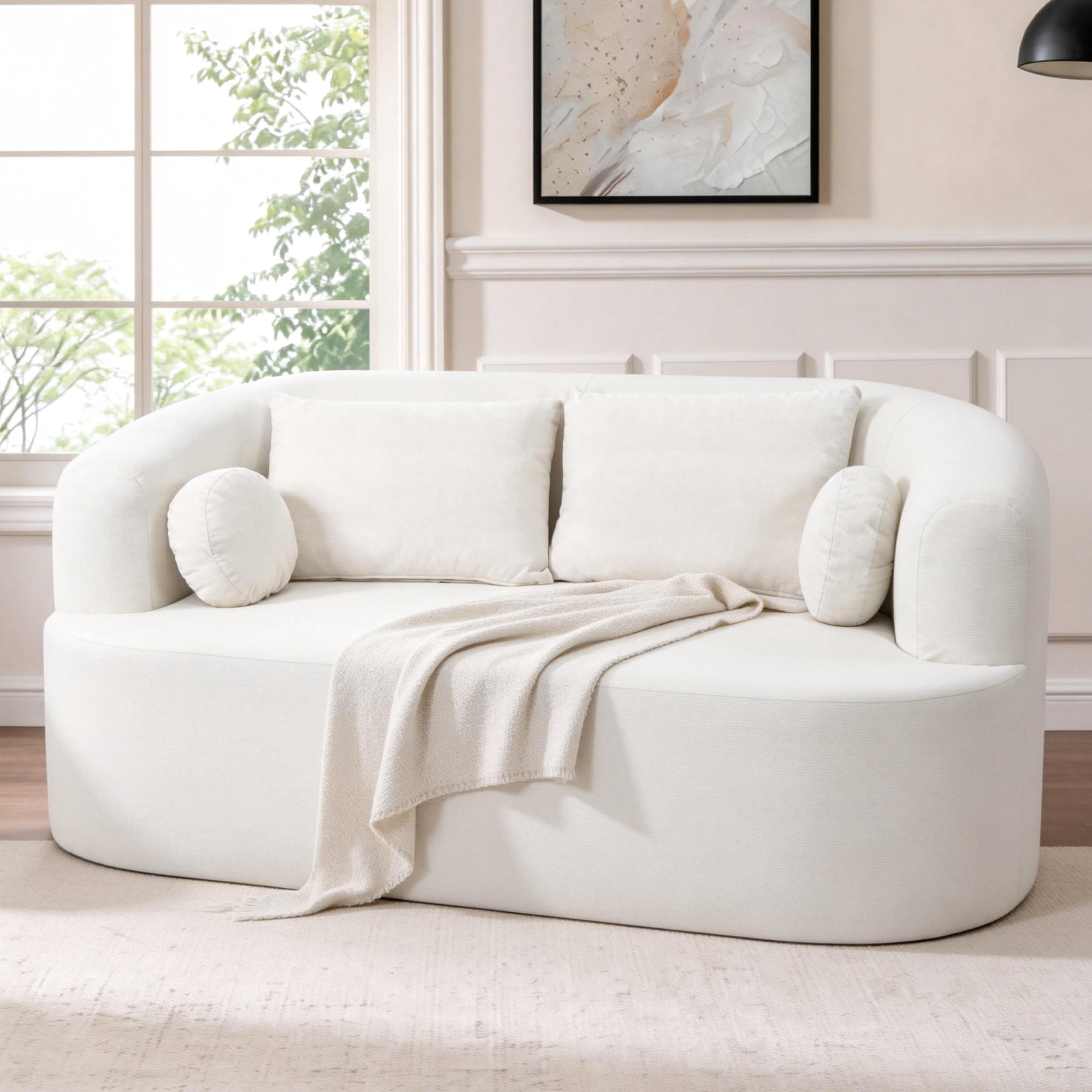 Loveseat Sofa-in-a-Box, 67" Chenille 2-Seater Couch with Deep Seats, 32D High-Resilience Foam, No Assembly Required, for Living Room, Small Space, Beige
