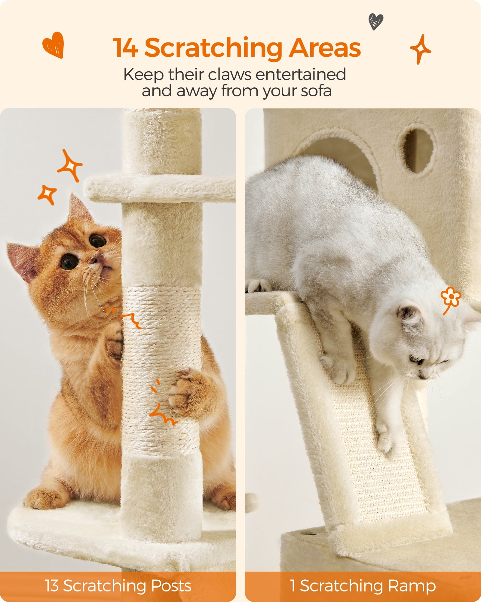 81.1"H Cat Tree Cat Tower for Indoor Cats, Plush Multi-Level Cat Condo with Scratching Posts, Perches, Caves, Hammock, Beige
