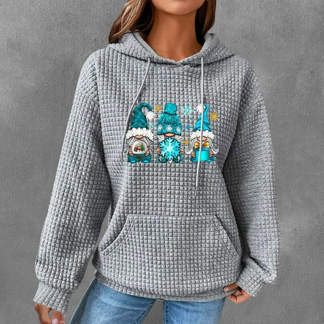Agifergs Chandail pour Femmes Automne, Mode Chandails Décontractés à Manches Longues à Col Rond pour Femmes, Hauts pour Dames, Blouse Simple à Capuche