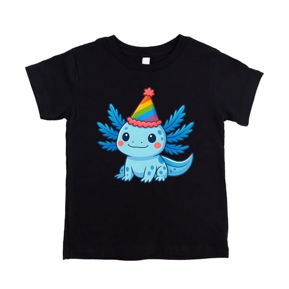 Cute Axolotl Birthday Shirt for Boys and Girls Kawaii Party Hat Graphic Tee for Kids and Toddlers Black Shirt 5-6