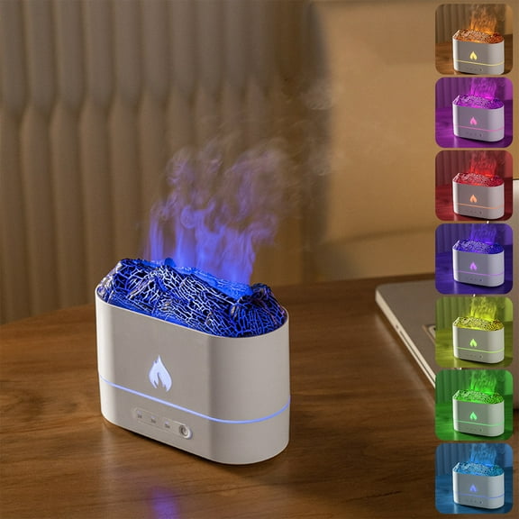 pvdgvd Flame Humidifier, Portable Aroma Diffuser with 250ML Water Tank & No-Water Auto-Off, Quiet 30dB Operation & Realistic Flame Light, Ideal for Home Office Yoga, Cool Mist & Aromatherapy