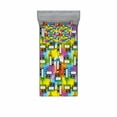 thumbnail image 2 of Ambesonne Colorful Fitted Sheet & Pillow Sham Set, Fun Characters Pattern, Queen, Multicolor, 2 of 3