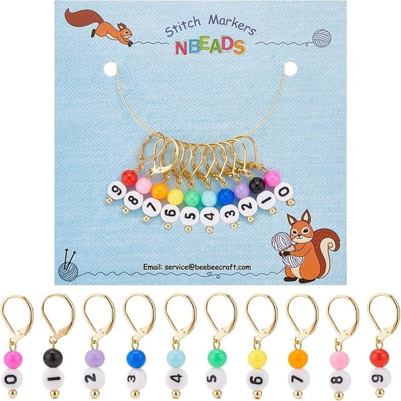 1Set 10 Pcs 0~9 Number Stitch Markers 0~9 Number Acrylic Beads Crochet Stitch Marker Charms Locking Stitch Marker for Knitting Weaving Sewing Accessories Quilting Handmade Jewelry
