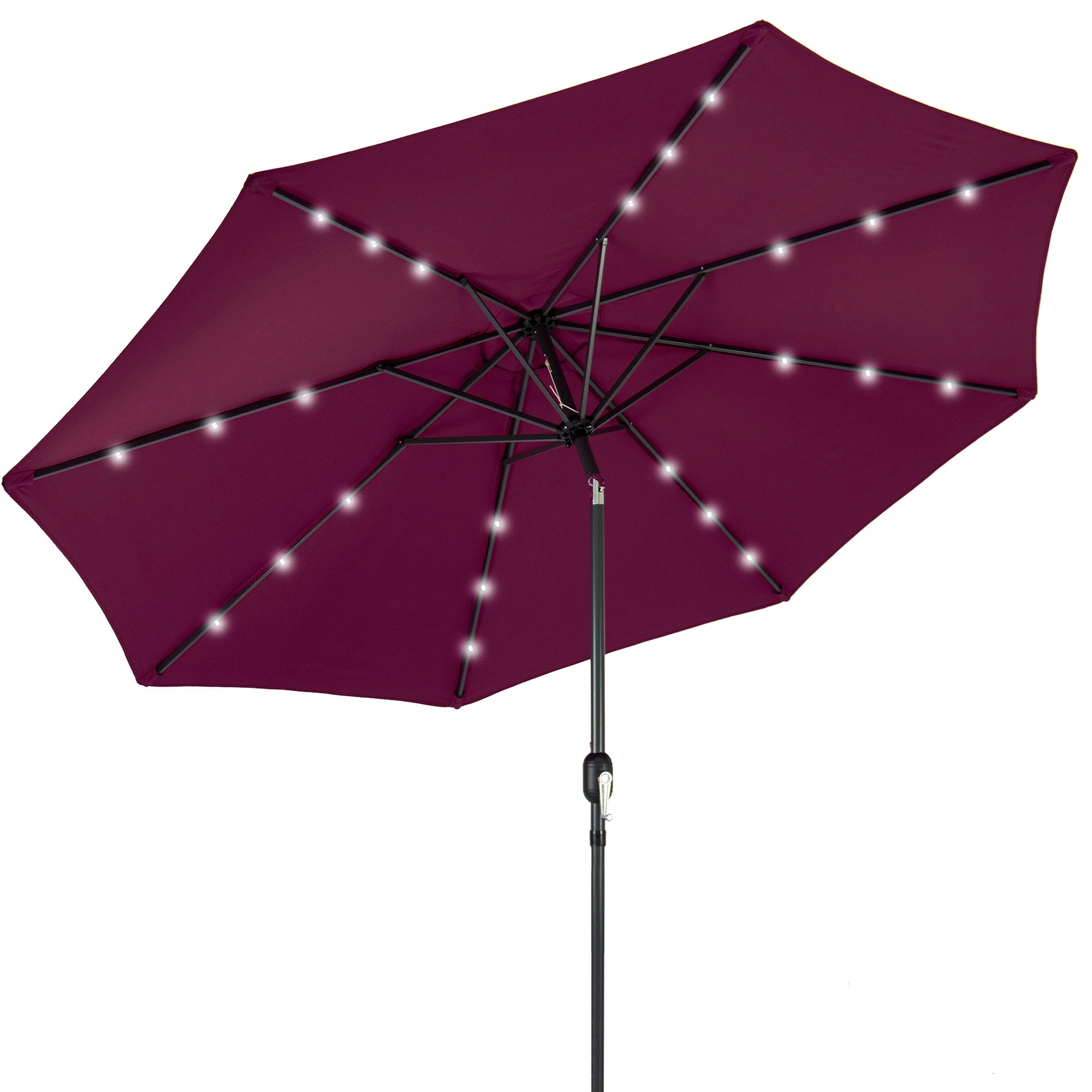 Best Choice Products 10ft Solar Led Lighted Patio Umbrella W Tilt Adjustment Fade Resistant Fabric Burgundy Walmart Com Walmart Com