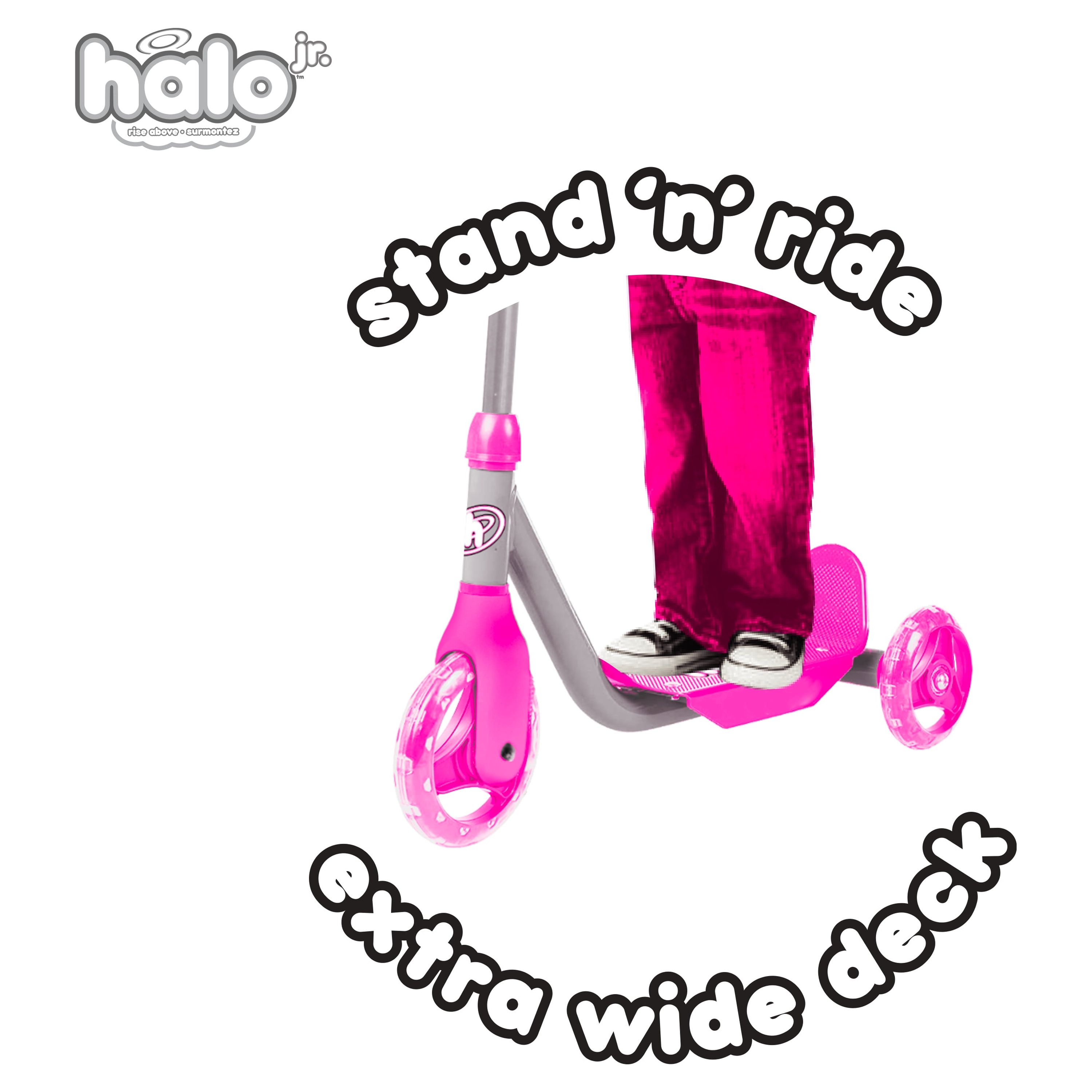 HALO Rise Above Jr. 3 Wheel Scooter - Pink - Unisex for All Children - Super Bright Light-up Wheels!