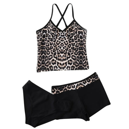 

Kids Child Girls 3PCS Swimsuits Bathing Suit Leopard Printed Tops Underpants Shorts Pant Bikini Swimwear Beachwear Seaside Pool Set