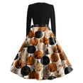 thumbnail image 5 of Halloween Dresses for Women Bat Pumpkin V Neck Cocktail Hepburn Casual Dress Long Sleeve 1950s Vintage Fall Dresses with Belt XL, 5 of 5