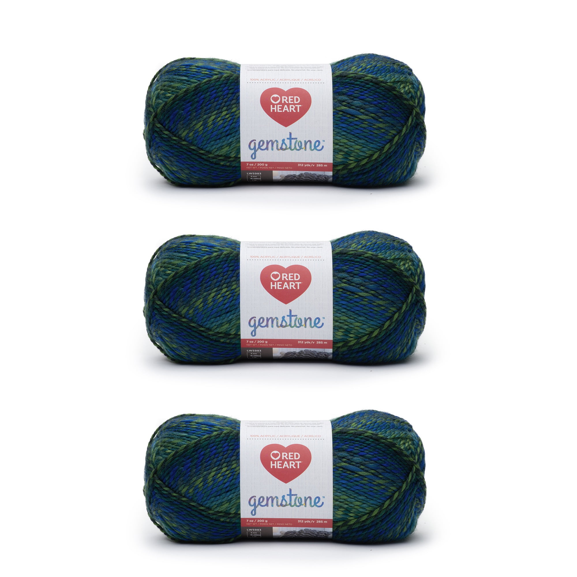 Red Heart Gemstone Emerald Yarn 3 Pack of 200g/7oz Acrylic 5 Bulky 312 Yards Knitting