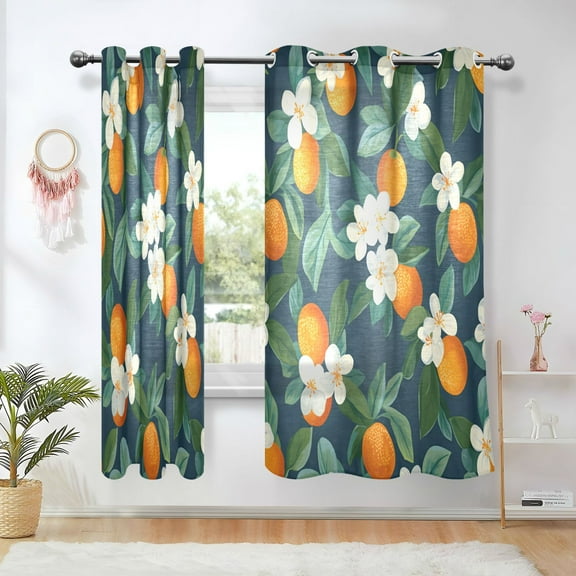 Yayeee Window Curtains Set of 2 for Living Room Light Filtering 63"x52", Orange Fruit