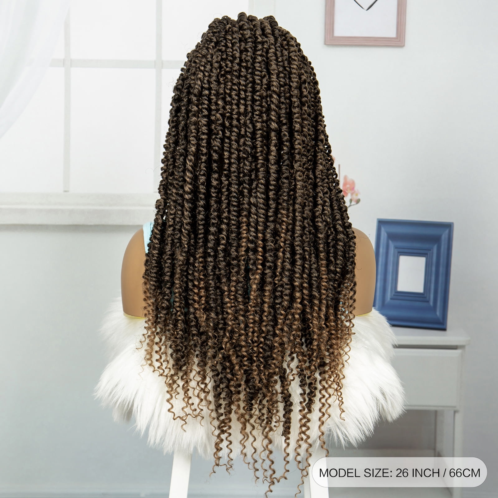 Braided Wigs for Women Synthetic Full Lace Wig Braided Wigs Knotless Box Braided Wigs Braid Braiding Hair Water Wave Wavy Braids Wigs 26 inches (1B/27 Color)