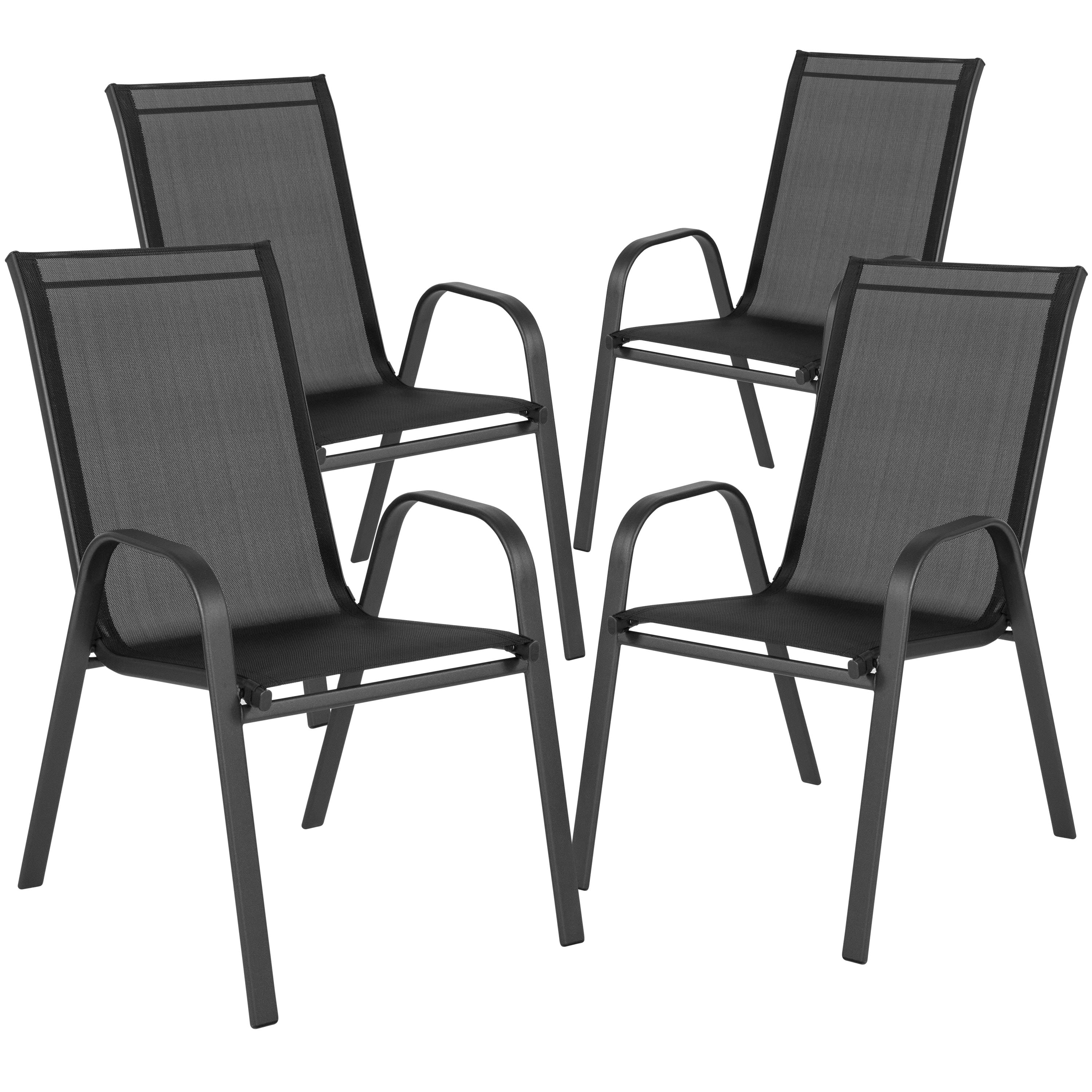 Merrick Lane Set of 4 Metal Stacking Patio Chairs with Black Flex Comfort Material