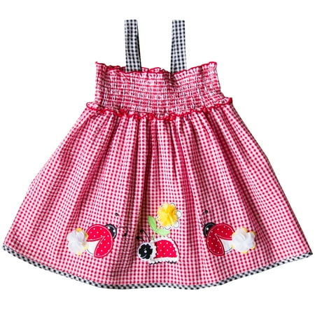 Seersucker Sundress - Good Lad Toddler Girls Red Seersucker Sundress with Ladybug Applique
