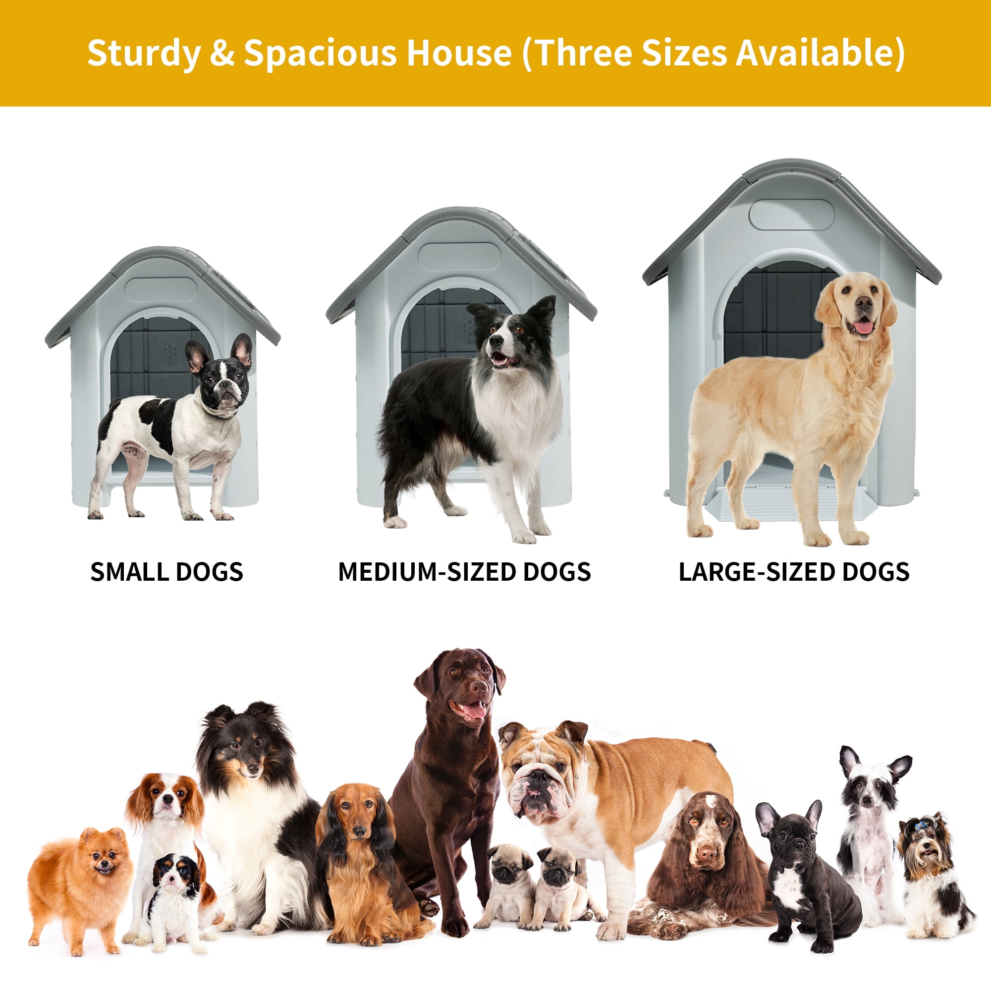 Dextrus Outdoor Dog House Water Resistant - 34.3"L*28.3" W*29.5" H Spacious and Functional Shelter for Medium Canines for Small, Medium Dogs