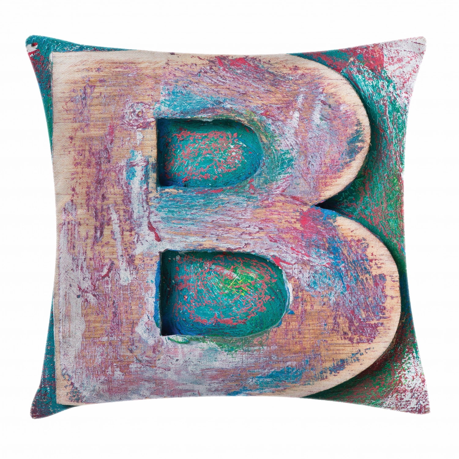 Letter B Throw Pillow Cushion Cover, Old Fashioned Print Method Wood