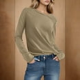 thumbnail image 6 of BSDJILFG Basic T-Shirts for Women Spring Layering Tops Athletic Workout Top Long Sleeve Solid Color Oversized Shirt Slim Fit Pullover Activewear Loungewear Tee Shirt, 6 of 8
