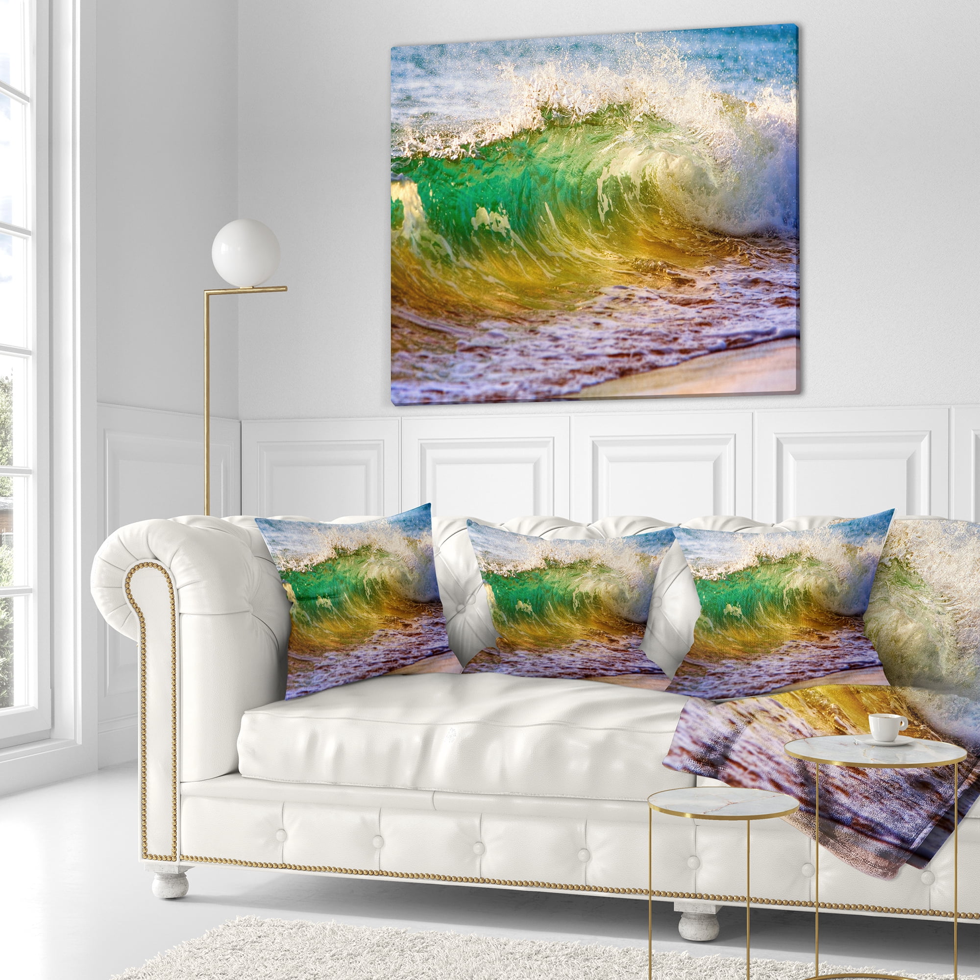 Designart Ocean Turning Green - Seascape Throw Pillow - 18x18