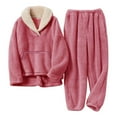 thumbnail image 2 of Girls Fuzzy Pants Set Fleece Outfits Winter Flannel Loose Fluffy Pullover Sweatshirt Top Pants Sweatsuit, Limited Time Offer, 2 of 5