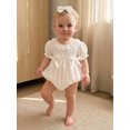 thumbnail image 5 of Cenuakty  Girl 2 Piece Outfit Lace Trim Short Sleeve Smocked Bubble Romper and Bow Headband Cute Summer Clothes, 5 of 5