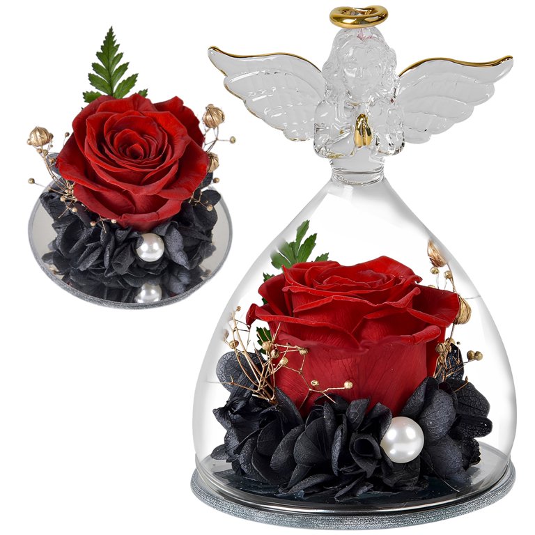 OROMYO Rose in Angel Glass Exquisite Angel Glass Figurines with Real Rose  Romantic Rose Flowers Home Decor Flower Angel Gifts for Mothers Day Wedding 